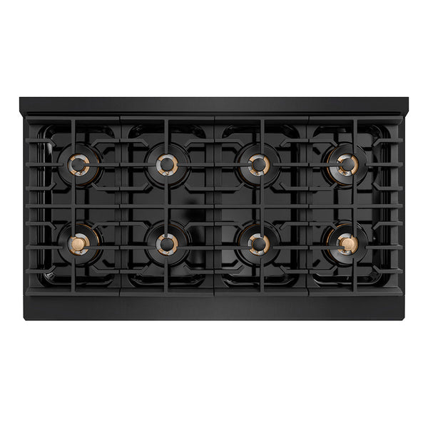 ZLINE Autograph Edition 48 in. 6.7 cu. ft. Paramount Gas Range with 8 Burner DuoPro™ Cooktop and Dual Ovens in Black Stainless Steel and Polished Gold Accents (PSGRBZ-48-G)