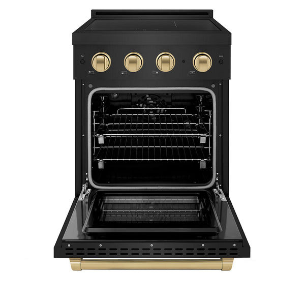 ZLINE Autograph Edition 24 in. 3.2 cu. ft. Paramount Induction Range with 3 Element Cooktop and Electric Convection Oven in Black Stainless Steel with Champagne Bronze Accents (SINRBZ-24-CB)