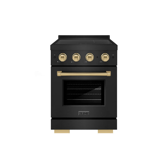ZLINE Autograph Edition 24 in. 3.2 cu. ft. Paramount Induction Range with 3 Element Cooktop and Electric Convection Oven in Black Stainless Steel with Champagne Bronze Accents (SINRBZ-24-CB)