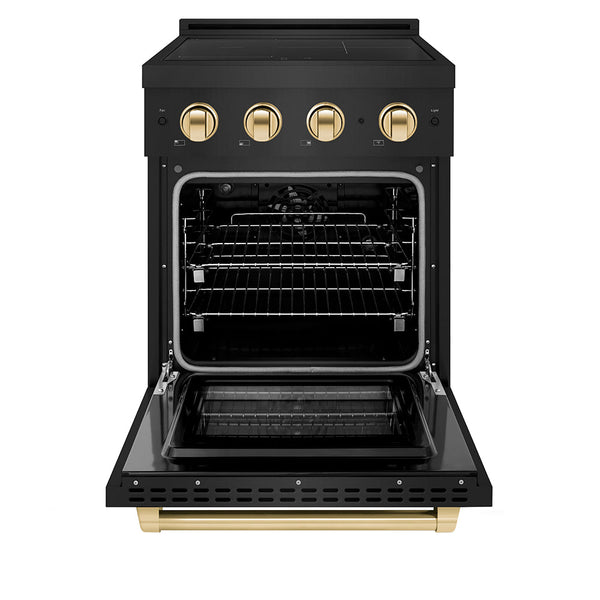 ZLINE Autograph Edition 24 in. 3.2 cu. ft. Paramount Induction Range with 3 Element Cooktop and Electric Convection Oven in Black Stainless Steel with Polished Gold Accents (SINRBZ-24-G)