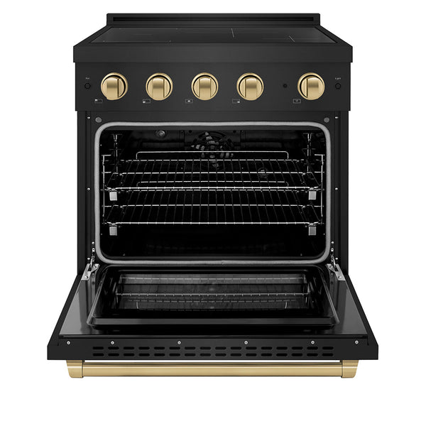 ZLINE Autograph Edition 30 in. 4.2 cu. ft. Paramount Induction Range with 4 Element Cooktop and Electric Convection Oven in Black Stainless Steel with Champagne Bronze Accents (SINRBZ-30-CB)