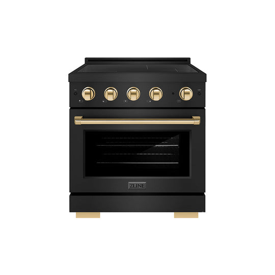 ZLINE Autograph Edition 30 in. 4.2 cu. ft. Paramount Induction Range with 4 Element Cooktop and Electric Convection Oven in Black Stainless Steel with Polished Gold Accents (SINRBZ-30-G)