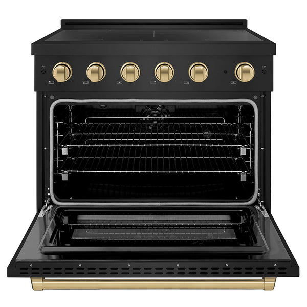 ZLINE Autograph Edition 36 in. 5.2 cu. ft. Paramount Induction Range with 5 Element Cooktop and Electric Convection Oven in Black Stainless Steel with Champagne Bronze Accents (SINRBZ-36-CB)