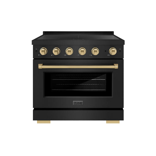 ZLINE Autograph Edition 36 in. 5.2 cu. ft. Paramount Induction Range with 5 Element Cooktop and Electric Convection Oven in Black Stainless Steel with Champagne Bronze Accents (SINRBZ-36-CB)