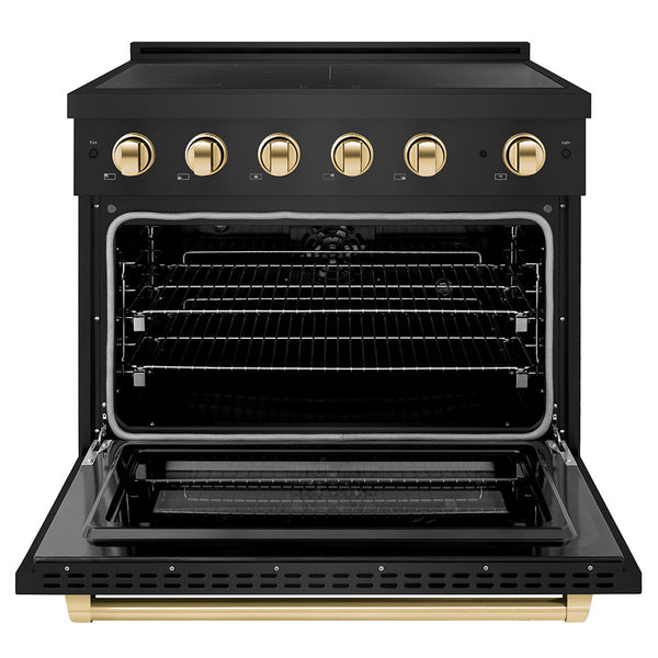 ZLINE Autograph Edition 36 in. 5.2 cu. ft. Paramount Induction Range with 5 Element Cooktop and Electric Convection Oven in Black Stainless Steel with Polished Gold Accents (SINRBZ-36-G)