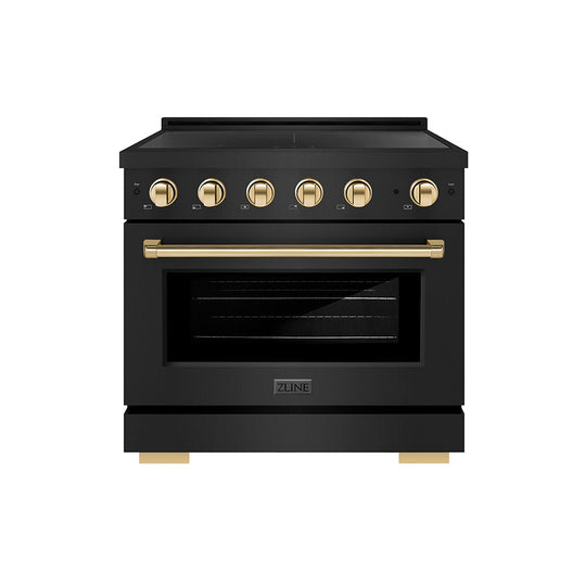 ZLINE Autograph Edition 36 in. 5.2 cu. ft. Paramount Induction Range with 5 Element Cooktop and Electric Convection Oven in Black Stainless Steel with Polished Gold Accents (SINRBZ-36-G)