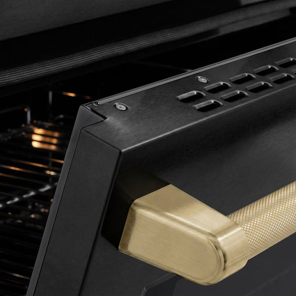 ZLINE Autograph Edition 36 in. 5.2 cu. ft. Paramount Induction Range with 5 Element Cooktop and Electric Convection Oven in Black Stainless Steel with Champagne Bronze Helix Handle and Knob Accents (SINRBZ-36-KCB)