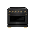 ZLINE Autograph Edition 36 in. 5.2 cu. ft. Paramount Induction Range with 5 Element Cooktop and Electric Convection Oven in Black Stainless Steel with Champagne Bronze Helix Handle and Knob Accents (SINRBZ-36-KCB)