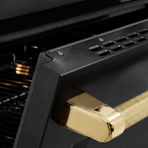 ZLINE Autograph Edition 36 in. 5.2 cu. ft. Paramount Induction Range with 5 Element Cooktop and Electric Convection Oven in Black Stainless Steel with Polished Gold Helix Handle and Knob Accents (SINRBZ-36-KG)