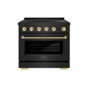 ZLINE Autograph Edition 36 in. 5.2 cu. ft. Paramount Induction Range with 5 Element Cooktop and Electric Convection Oven in Black Stainless Steel with Polished Gold Helix Handle and Knob Accents (SINRBZ-36-KG)