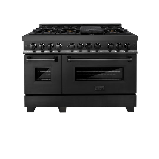 ZLINE 48 in. 6.0 cu. ft. Legacy Dual Fuel Range with 7 Burner Gas Cooktop and 2 Electric Ovens in Black Stainless Steel (RAB-48)