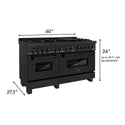 ZLINE 60 in. 7.4 cu. ft. Dual Fuel Range with Gas Stove and Electric Oven in Black Stainless Steel with Brass Burners (RAB-BR-60) dimensional diagram with measurements.
