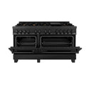ZLINE 60 in. 7.4 cu. ft. Dual Fuel Range with Gas Stove and Electric Oven in Black Stainless Steel with Brass Burners (RAB-BR-60) front, oven door half open.