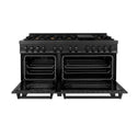 ZLINE 60 in. 7.4 cu. ft. Dual Fuel Range with Gas Stove and Electric Oven in Black Stainless Steel with Brass Burners (RAB-BR-60) front, oven open.