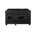 ZLINE 60 in. 7.4 cu. ft. Dual Fuel Range with Gas Stove and Electric Oven in Black Stainless Steel with Brass Burners (RAB-BR-60) front, oven closed.