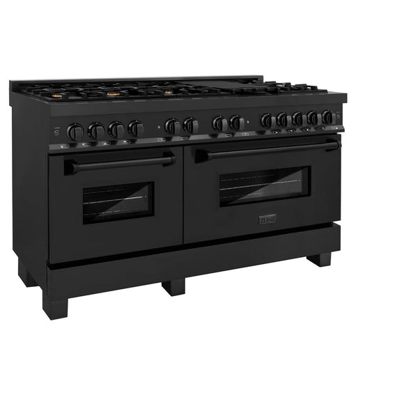 ZLINE 60 in. 7.4 cu. ft. Dual Fuel Range with Gas Stove and Electric Oven in Black Stainless Steel with Brass Burners (RAB-BR-60) side, oven closed.