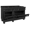 ZLINE 60 in. 7.4 cu. ft. Dual Fuel Range with Gas Stove and Electric Oven in Black Stainless Steel with Brass Burners (RAB-BR-60) side, oven door half open.