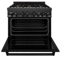 ZLINE Kitchen Package with Black Stainless Steel Refrigeration, 36 in. Dual Fuel Range, 36 in. Range Hood, Microwave Drawer, and 24 in. Tall Tub Dishwasher (5KPR-RABRH36-MWDWV) 