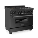 ZLINE Kitchen Package with Black Stainless Steel Refrigeration, 36 in. Dual Fuel Range, 36 in. Range Hood, Microwave Drawer, and 24 in. Tall Tub Dishwasher (5KPR-RABRH36-MWDWV) 