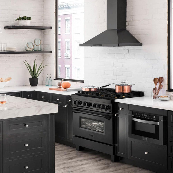 ZLINE 24 in. 1.2 cu. ft. Black Stainless Steel Built-in Microwave Drawer (MWD-1-BS) lifestyle image from side in a luxury kitchen.