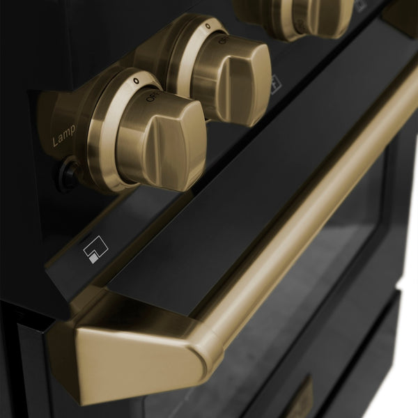 ZLINE Autograph Edition 36 in. 4.6 cu. ft. Legacy Dual Fuel Range with 6 Burner Gas Cooktop and Electric Convection Oven in Black Stainless Steel and Champagne Bronze Accents (RABZ-36-CB)