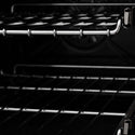 ZLINE Autograph Edition 36 in. 4.6 cu. ft. Dual Fuel Range with Gas Stove and Electric Oven in Black Stainless Steel with Champagne Bronze Accents (RABZ-36-CB) close-up, SmoothGlide Ball-Bearing Oven Racks from front.