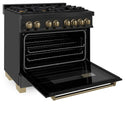 ZLINE Autograph Edition 36 in. Kitchen Package with Black Stainless Steel Dual Fuel Range, Range Hood and Dishwasher with Polished Gold Accents (3AKP-RABRHDWV36-G) 