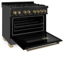 ZLINE Autograph Edition 36 in. 4.6 cu. ft. Legacy Dual Fuel Range with 6 Burner Gas Cooktop and Electric Convection Oven in Black Stainless Steel and Champagne Bronze Accents (RABZ-36-CB)