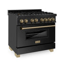 ZLINE Autograph Edition 36 in. 4.6 cu. ft. Legacy Dual Fuel Range with 6 Burner Gas Cooktop and Electric Convection Oven in Black Stainless Steel and Champagne Bronze Accents (RABZ-36-CB)