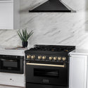 ZLINE Autograph Edition 36 in. 4.6 cu. ft. Legacy Dual Fuel Range with 6 Burner Gas Cooktop and Electric Convection Oven in Black Stainless Steel and Polished Gold Accents (RABZ-36-G)
