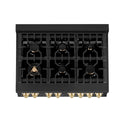 ZLINE Autograph Edition 36 in. Kitchen Package with Black Stainless Steel Dual Fuel Range, Range Hood, Dishwasher and Refrigeration with Polished Gold Accents (4AKPR-RABRHDWV36-G) 