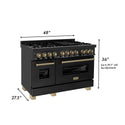 ZLINE 48" Dual Fuel Range in black stainless steel dimensions.