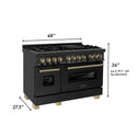 ZLINE 48" Dual Fuel Range in black stainless steel dimensions.