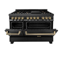 ZLINE Autograph Edition 48 in. 6.0 cu. ft. Legacy Dual Fuel Range with 7 Burner Gas Cooktop and 2 Electric Ovens in Black Stainless Steel and Champagne Bronze Accents (RABZ-48-CB)