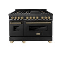 ZLINE Autograph Edition 48 in. 6.0 cu. ft. Legacy Dual Fuel Range with 7 Burner Gas Cooktop and 2 Electric Ovens in Black Stainless Steel and Champagne Bronze Accents (RABZ-48-CB)