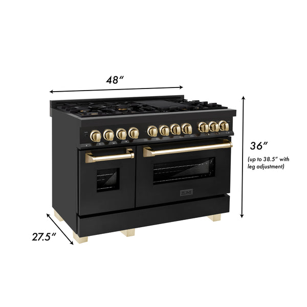 ZLINE 48" Dual Fuel Range in black stainless steel dimensions.