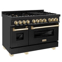 ZLINE Autograph Edition 48 in. Kitchen Package with Black Stainless Steel Dual Fuel Range, Range Hood and Dishwasher with Polished Gold Accents (3AKP-RABRHDWV48-G) 