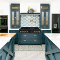 ZLINE Autograph Edition 48 in. Porcelain Rangetop with 7 Gas Burners in Black Stainless Steel and Champagne Bronze Accents (RTBZ-48-CB) lifestyle, in a luxury kitchen.