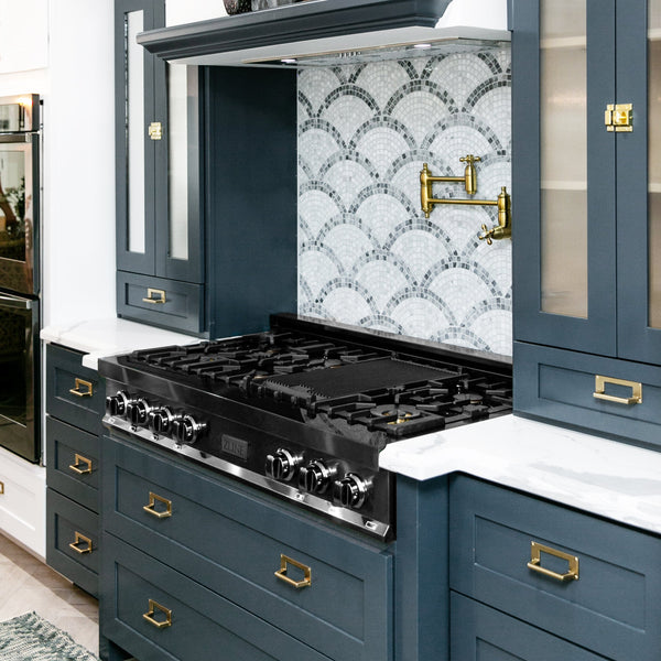 ZLINE 48 in. Legacy Gas Rangetop with 6 Brass Burners and Porcelain Cooktop in Black Stainless Steel (RTB-BR-48)