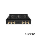 ZLINE Autograph Edition 36 in. Paramount Gas Rangetop with 6 Burner DuoPro™ Cooktop in Black Stainless Steel and Polished Gold Accents (PSRTBZ-36-G)