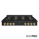 ZLINE Autograph Edition 48 in. Paramount Gas Rangetop with 8 Burner DuoPro™ Cooktop in Black Stainless Steel and Polished Gold Accents (PSRTBZ-48-G)