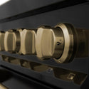 ZLINE Autograph Edition 30 in. 4.0 cu. ft. Dual Fuel Range with Gas Stove and Electric Oven in Black Stainless Steel with Champagne Bronze Accents (RABZ-30-CB) close-up, Champagne Bronze flam adjust knob.