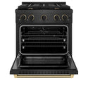 ZLINE Designer Collection 30 in. 4.2 cu. ft. Paramount Dual Fuel Range with 4 Burner Gas Cooktop and Electric Convection Oven in Black Satin Stainless Steel with Matte Black and Champagne Bronze Accents (SDRBSZ-30-MBCB)