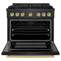 ZLINE Autograph Edition 36 in. 5.2 cu. ft. Paramount Dual Fuel Range with 6 Burner Gas Cooktop and Electric Convection Oven in Black Satin Stainless Steel with Champagne Bronze Accents (SDRBSZ-36-CB)