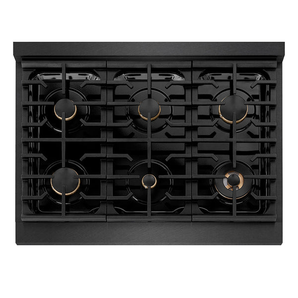 ZLINE Autograph Edition 36 in. 5.2 cu. ft. Paramount Dual Fuel Range with 6 Burner Gas Cooktop and Electric Convection Oven in Black Satin Stainless Steel with Polished Gold Accents (SDRBSZ-36-G)