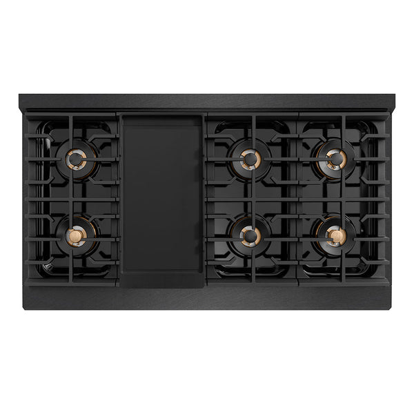 ZLINE Autograph Edition 48 in. 6.7 cu. ft. Paramount Dual Fuel Range with 8 Burner DuoPro™ Cooktop and Dual Ovens in Black Satin Stainless Steel and Champagne Bronze Accents (PSDRBSZ-48-CB)