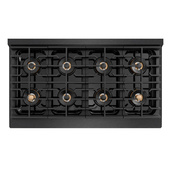 ZLINE Autograph Edition 48 in. 6.7 cu. ft. Paramount Dual Fuel Range with 8 Burner DuoPro™ Cooktop and Dual Ovens in Black Satin Stainless Steel and Polished Gold Accents (PSDRBSZ-48-G)