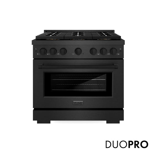 ZLINE 36 in. 5.2 cu. ft. Paramount Dual Fuel Range with 6 Burner DuoPro™ Cooktop and Electric Convection Oven in Black Satin Stainless Steel (PSDRBS-36)