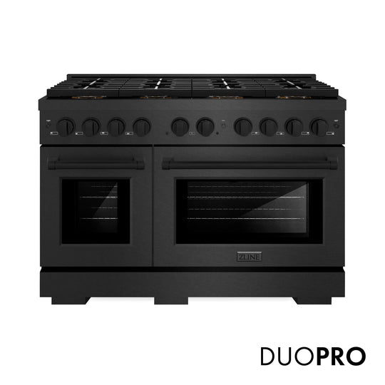ZLINE 48 in. 6.7 cu. ft. Paramount Dual Fuel Range with 8 Burner DuoPro™ Cooktop and Dual Ovens in Black Satin Stainless Steel (PSDRBS-48)