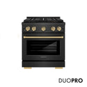 ZLINE Autograph Edition 30 in. 4.2 cu. ft. Paramount Dual Fuel Range with 4 Burner DuoPro™ Cooktop and Electric Convection Oven in Black Satin Stainless Steel and Champagne Bronze Accents (PSDRBSZ-30-CB)